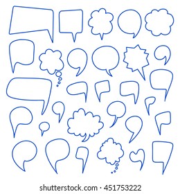 Speech bubbles hand drawn sketch set. Line art, outline design elements set isolated on white background