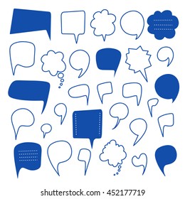 Speech bubbles hand drawn sketch set. Design elements. Icons set isolated on white background