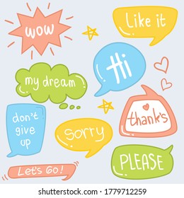 Speech bubbles hand drawn word set