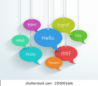 Speech Bubbles Hanging Hello In Different World Languages B