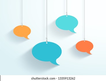 Speech Bubbles Hanging On Strings Flat Color Vector