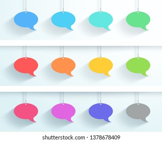 Speech Bubbles Hanging On Strings Vector Flat 12 Set