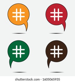 Speech bubbles with hashtag symbol. Hashtag symbol in speech bubbles.