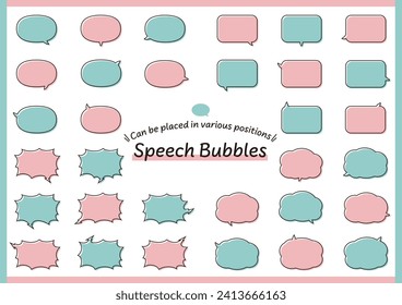 Speech bubbles have a wide variety of horn orientations and can be placed in a variety of positions. Line width can be edited.