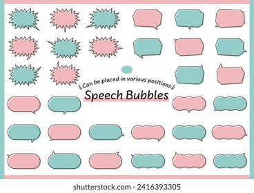 Speech bubbles have a wide variety of horn orientations and can be placed in a variety of positions. Line width can be edited.