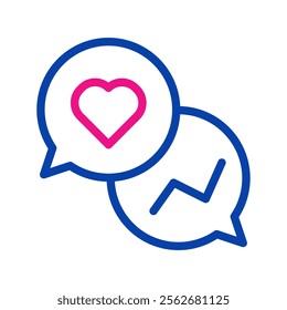 Speech bubbles with heart and chart. Concept of feedback, communication, and customer satisfaction.
