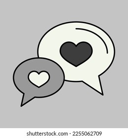 Speech bubbles with heart glyph icon. Valentines day symbol. Vector illustration, romance elements. Sticker, patch, badge, card for marriage, wedding