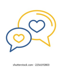 Speech bubbles with heart icon. Valentines day symbol. Vector illustration, romance elements. Sticker, patch, badge, card for marriage, wedding