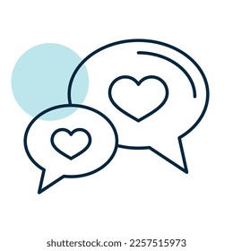 Speech bubbles with heart icon. Valentines day symbol. Vector illustration, romance elements. Sticker, patch, badge, card for marriage, wedding