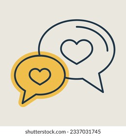 El discurso burbuja con un icono cardíaco. Símbolo del día de San Valentín. Ilustración vectorial, elementos románticos. Pegatina, parche, insignia, tarjeta para matrimonio, boda