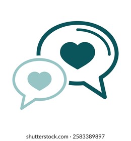 Speech bubbles with heart icon. Valentines day symbol. Vector illustration, romance elements. Sticker, patch, badge, card for marriage, wedding