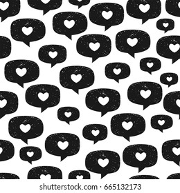 Speech bubbles with heart icon. Vector illustration. Seamless pattern.