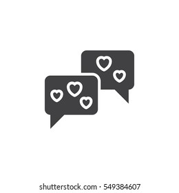 Speech bubbles with hearts icon vector, filled flat sign, solid pictogram isolated on white. Love chat symbol, logo illustration