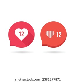 speech bubbles with hearts like counter notification. concept of ui, ok, blog post, dialog, conversation, chat. flat style trend modern logotype graphic design vector illustration on white background