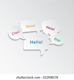 Speech bubbles with "Hello" in different languages 