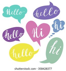 Speech bubbles with Hello word. Hand drawn vector