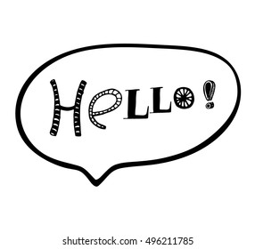 Speech bubbles with hello word, hand drawn vector. Card,