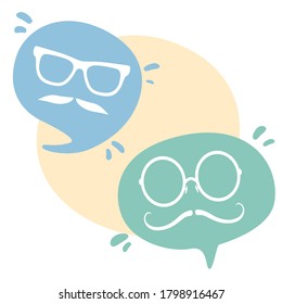 Burbujas de voz con símbolos de personajes hipster.Ilustración vectorial de divertidas series de personajes de burbujas de voz.