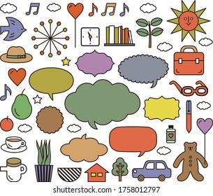 Speech bubbles with household items icons
