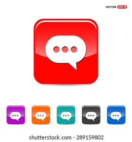 Speech bubbles icon - Chat icon - abstract logo type icon - red, orange, turquoise, black and blue 3d button background. Vector illustration