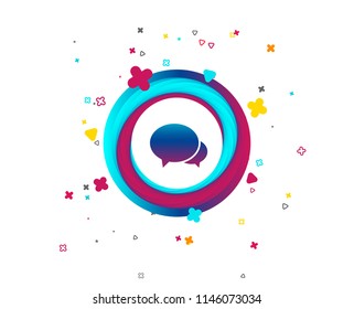 Speech bubbles icon. Chat or blogging sign. Communication symbol. Colorful button with icon. Geometric elements. Vector