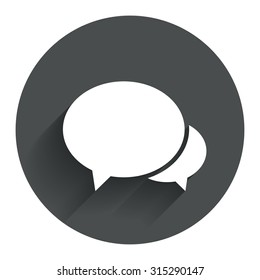 Speech bubbles icon. Chat or blogging sign. Communication symbol. Circle flat button with shadow. Modern UI website navigation. Vector