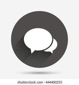 Speech bubbles icon. Chat or blogging sign. Communication symbol. Circle flat button with shadow. Vector