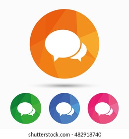 Speech bubbles icon. Chat or blogging sign. Communication symbol. Triangular low poly button with flat icon. Vector