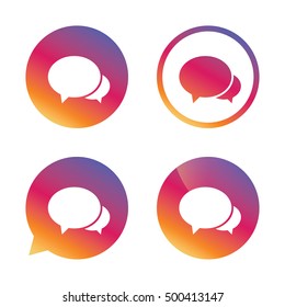 Speech bubbles icon. Chat or blogging sign. Communication symbol. Gradient buttons with flat icon. Speech bubble sign. Vector