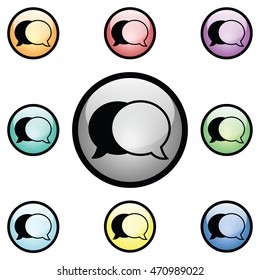 Speech Bubbles Icon Glass Button Set
