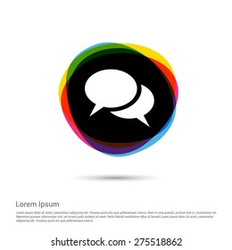 Speech Bubbles Icon. White pictogram icon creative circle Multicolor background. Vector illustration. Flat icon design style