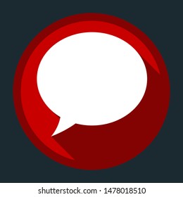 Speech Bubbles Icon. White icon with shadow on round red button at dark cyan background. Illustration.