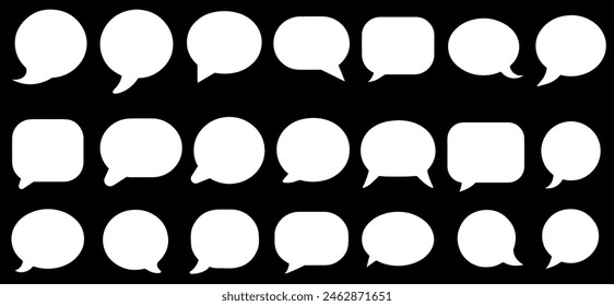 colección de iconos de burbujas de voz, burbuja de habla blanca sobre fondo negro, Ilustración vectorial