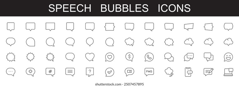 Speech bubbles icons , editable stroke line icons, vector illustration , on white background , talk, chat, cloud, message, communication,