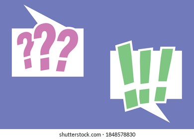 Speech bubbles illustration with 	exclamation and question marks. Flat VECTOR illustration. EPS10.