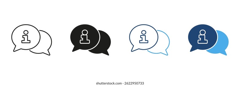 Speech Bubbles With Information Icon Set. Communication, Customer Support, And Information Sharing Outline And Silhouette Symbol. Chat And Help Center Concept. Isolated Vector Illustration.