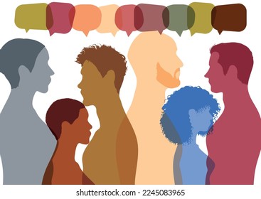 Speech bubbles. Let's talk in the community. The concept of communication and chatting with friends. Meeting and networking with a diverse group of people.