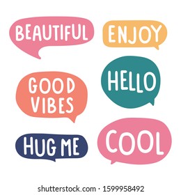 Speech bubbles with lettering. Hand drawn vector lettering illustration for postcard, social media, t shirt, print, stickers, wear, posters design.