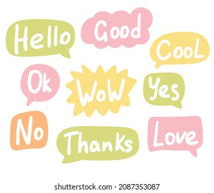 Speech bubbles with lettering. Hand drawn vector lettering illustration for postcard, social media, t shirt, print, stickers, wear, posters design.