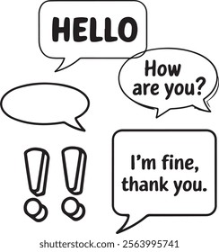Speech bubbles line art on a white background