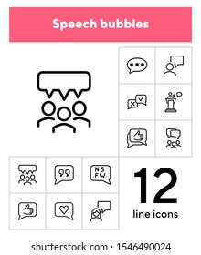 Speech bubbles line icon set. Chat, dialogue, discussion. Communication concept. Can be used for topics like online chat, internet, social media