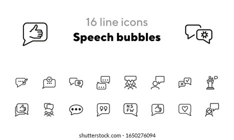 Speech bubbles line icon set. Chat, dialogue, discussion. Communication concept. Can be used for topics like online chat, internet, social media