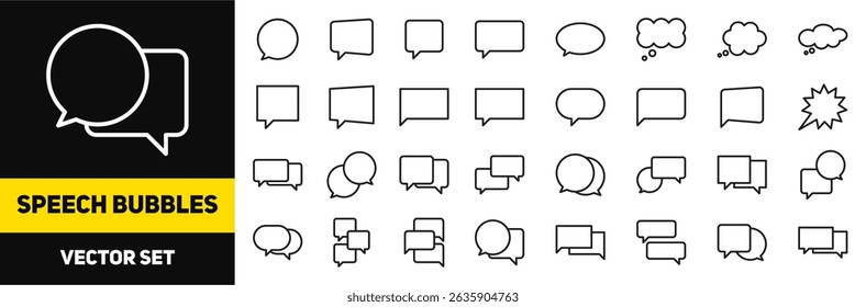 Conjunto de iconos de línea de burbujas de voz. Colección de burbujas de conversación vacías. Vector