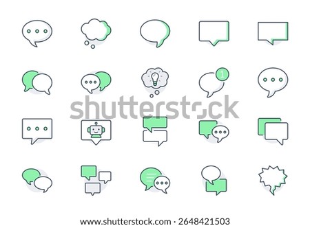 Speech bubbles line icon set. Vector illustration include icon - balloon, comment, message, communication, conversation, discussion outline pictogram for dialog. Green Color, Editable Stroke.