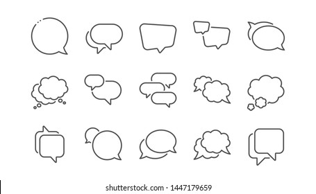 Speech Bubbles Line Icons. Social Media Message, Comic Bubbles And Chat. Think Sticker, Comment Speech And Talk Bubble Icons. Linear Set. Vector