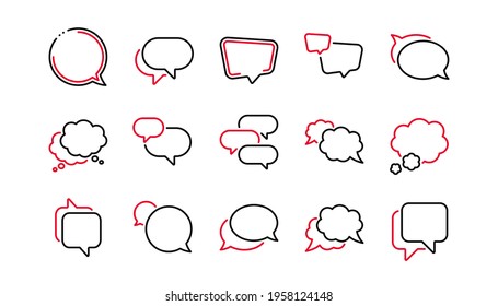 Speech bubbles line icons. Social media message, comic bubbles and chat. Think sticker, Comment speech and talk bubble icons. Linear set. Linear set. Quality line set. Vector