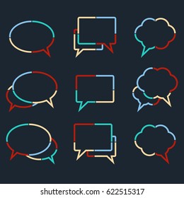Speech bubbles linear icons of colorful dotted lines. Set of chat, web icons. Flat design style, vector illustration
