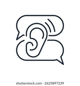 Speech bubbles and listening. Insider information. Vector linear icon isolated on white background.