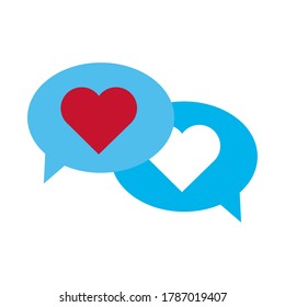 speech bubbles love hearts message romantic feeling flat style icon vector illustration