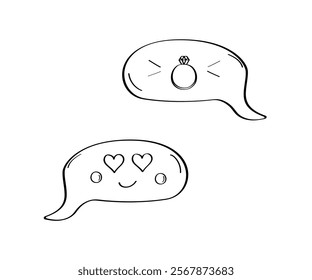 Speech bubbles with love messages icon doodle. Concept Valentine's Day, wedding. Vector illustration on white.